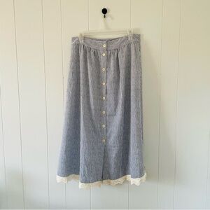 Umgee Blue and White Striped A-Line Skirt